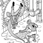 Spiderman fighting in the sewers