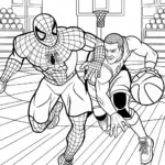 Spider-Man Basketball Action Coloring Page