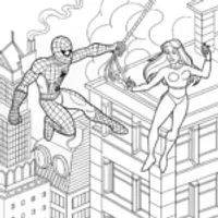Spider-Man Web-Slinging Over City Rooftops Coloring Page