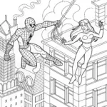 Spider-Man Web-Slinging Over City Rooftops Coloring Page