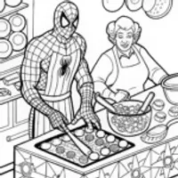 Spider-Man Cooking in the Kitchen Coloring Page