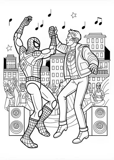 A coloring page of Spider-Man Leaping Through the Skyline