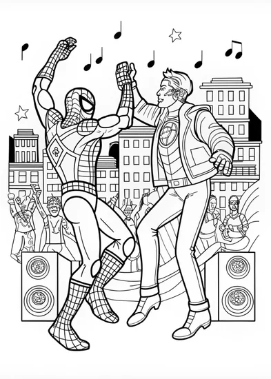 A coloring page of Spider-Man Leaping Through the Skyline