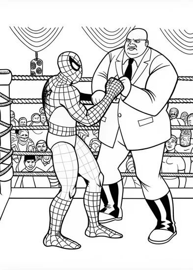A coloring page of Spider-Man in the Boxing Ring