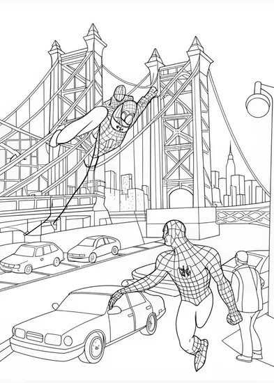 A coloring page of High Speed Spider-Man Chase