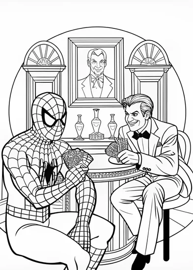 A coloring page of Spider-Man at the Casino Coloring Page