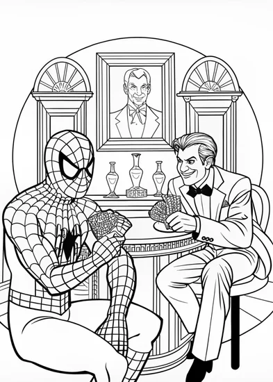 A coloring page of Spider-Man at the Casino Coloring Page