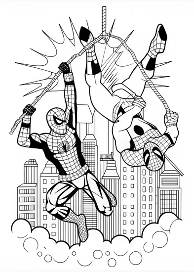 A coloring page of Spider-Man in Action: Coloring Adventure