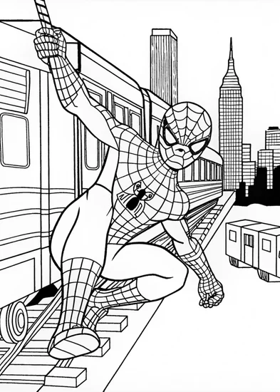 A coloring page of Spider-Man: Subway Swing Adventure Coloring Page