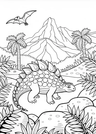 A coloring page of Spiky Ankylosaurus Adventure
