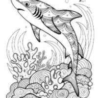 Shark in the Ocean Scene Coloring Page