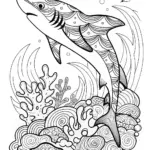 Shark in the Ocean Scene Coloring Page