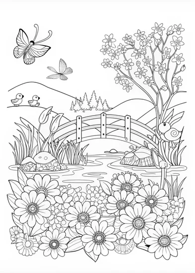 A coloring page of Blossoming Garden Coloring Extravaganza
