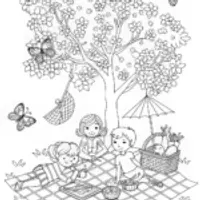 Spring Picnic with Friends Under the Blossoming Tree