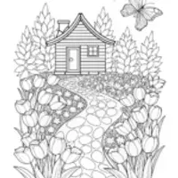 Springtime Tulip Garden Path