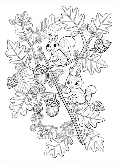 A coloring page of Squirrel’s Acorn Adventure Coloring Page