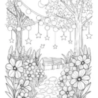 Starry Night Landscape Coloring Page