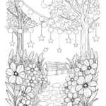 Starry Night Landscape Coloring Page