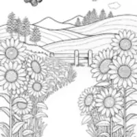Sunflower Fields Pathway Coloring Page