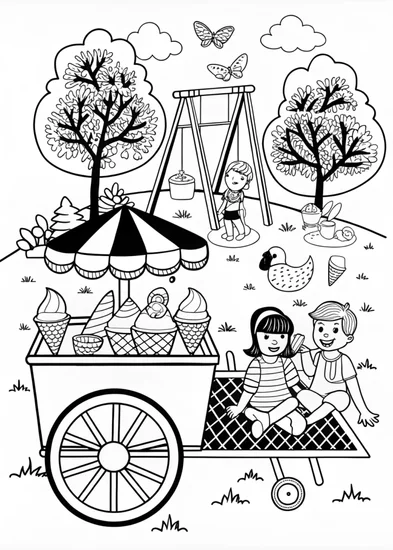 A coloring page of Sunny Day Ice Cream Delight Coloring Page