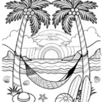 Sunrise at the Tropical Beach Coloring Page