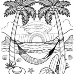 Sunrise at the Tropical Beach Coloring Page