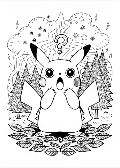 A coloring page of Surprised Pikachu
