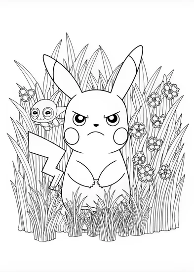 A coloring page of Suspicious Pikachu