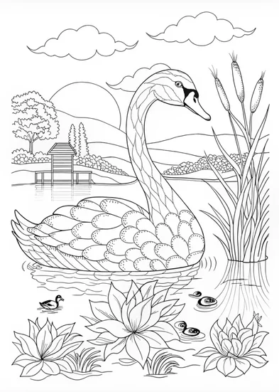 A coloring page of Elegant Swan Coloring Page