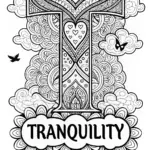 T is for Tranquility: Heart and Cloud Coloring Page