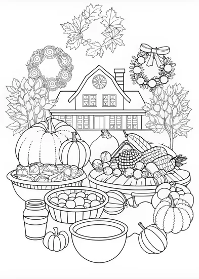 A coloring page of Thanksgiving Harvest Celebration Coloring Page