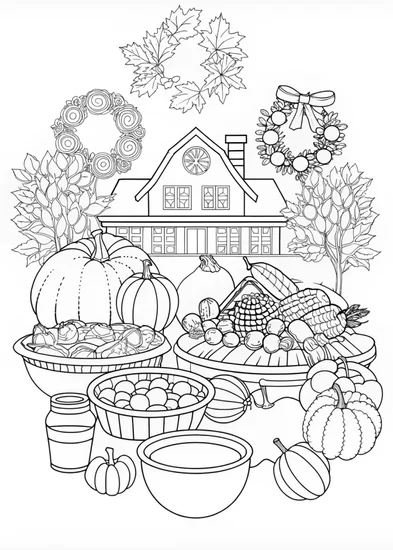 A coloring page of Thanksgiving Harvest Celebration Coloring Page