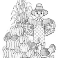 Thanksgiving Harvest with Scarecrow and Turkey