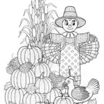 Thanksgiving Harvest with Scarecrow and Turkey