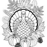 Thanksgiving Turkey and Autumn Leaves Coloring Page
