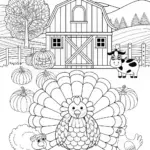 Thanksgiving Turkey at the Farm Coloring Page