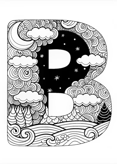 A coloring page of The Letter B: A Starry Night Coloring Page