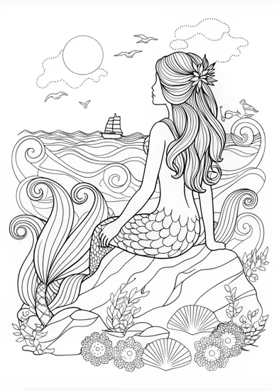 A coloring page of Ariel the Mermaid Coloring Page