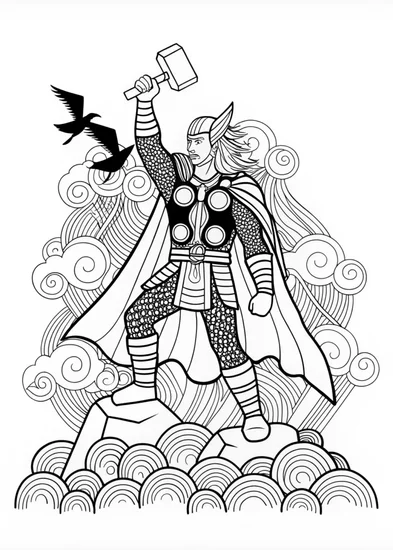 A coloring page of Feline Hero Wielding the Hammer