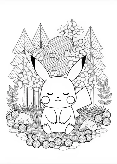 A coloring page of Pikachu’s Happy Day Coloring Page