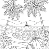 Tropical Beach Paradise Coloring Page
