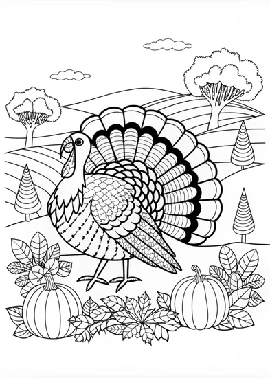 A coloring page of Majestic Turkey Coloring Page