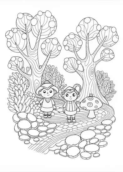 A coloring page of Tweedledee and Tweedledum’s Playful Adventure