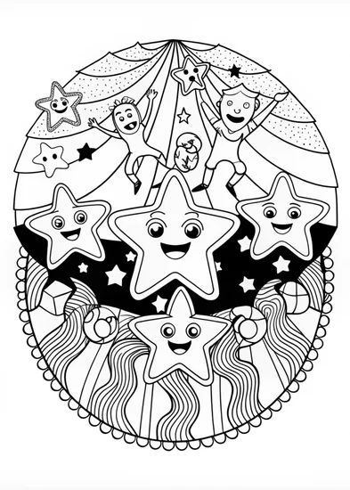A coloring page of Stargazing with Friends in the Mountains