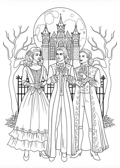 A coloring page of Vampire Aristocrats by Moonlit Castle