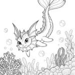 Vaporeon in Tranquil Waters Coloring Page