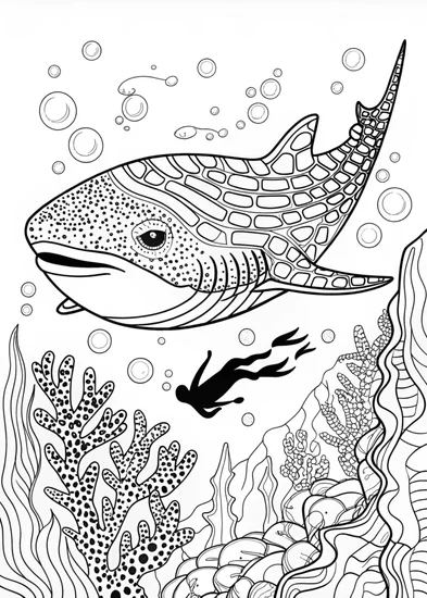 A coloring page of Whale Shark’s Underwater Adventure Coloring Page