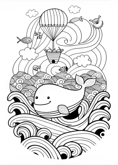 A coloring page of Whimsical Whale Coloring Page