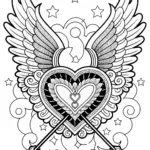 Winged Heart with Arrow Coloring Page