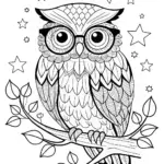 Wise Owl with Glasses Coloring Page